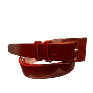 Cole Haan Red Patent Leather Slim .5” Belt with Square Buckle Size Small
